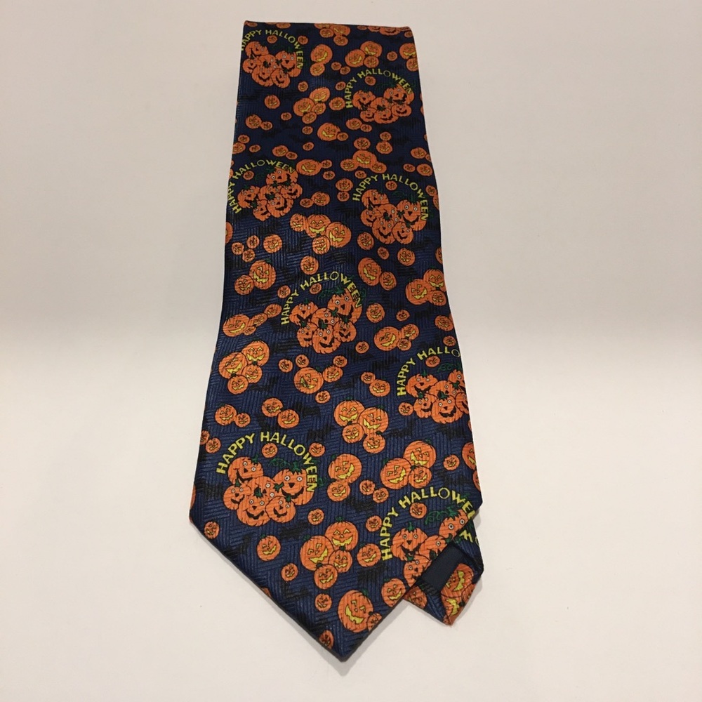 Happy Halloween Jack-o-lantern Tie Blue Orange